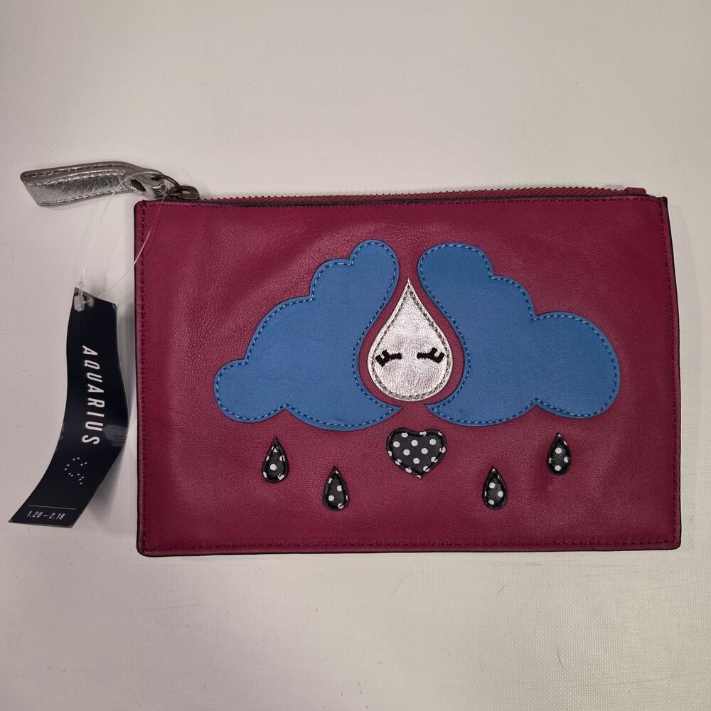 Anthropologie Miss Albright Leather Zodiac Bag Pouch Aquarius Sign Cloud NWT
